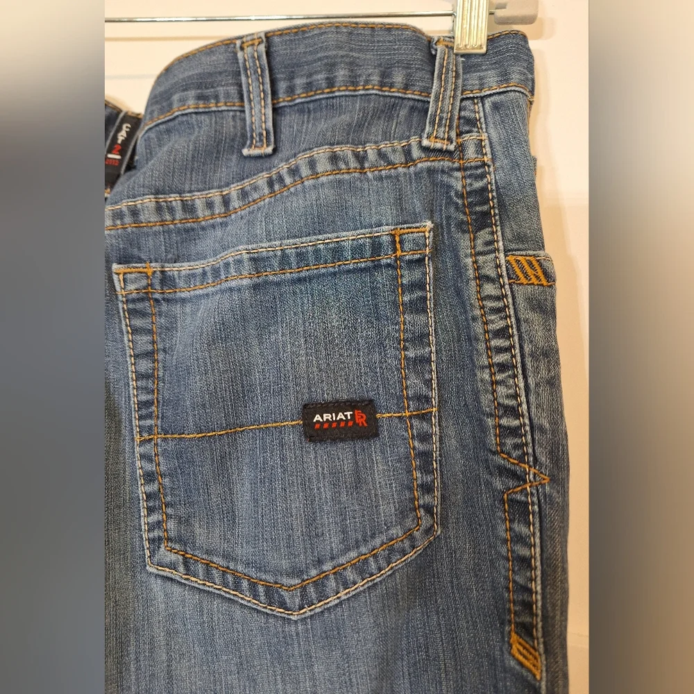 Ariat FR M4 Boot Cut 38 X 31.5 Low Rise Jeans Whiskered Faded